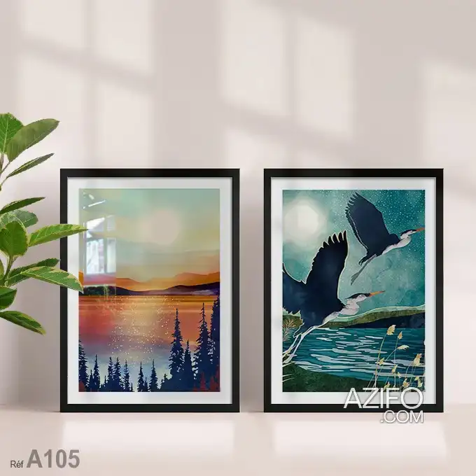 Tableaux décoratifs : oiseaux et paysage, print art à vendre au Maroc à Casablanca in Casablanca, MOROCCO | Azifo