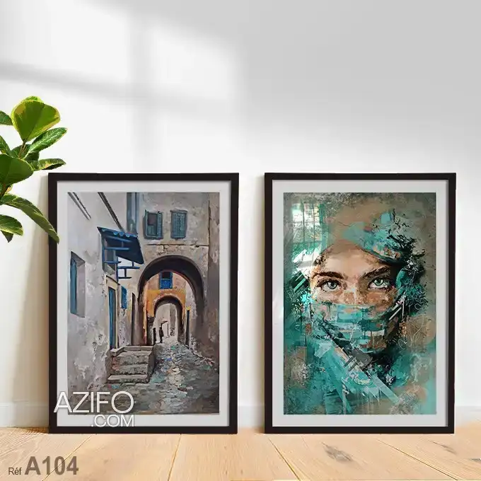 Tableaux abstraits représentent yeux femme voilée er rue de l’ancienne médina لوحة إمرأة à Casablanca in Casablanca, MOROCCO | Azifo