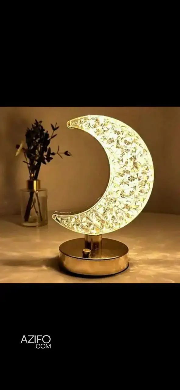 Lampe de Decoratin Cristal Tactile, Lampe de Table de chevet Veilleuse LED Forme de Lune, Abat jour Cristal à Casablanca in Casablanca, MOROCCO | Azifo