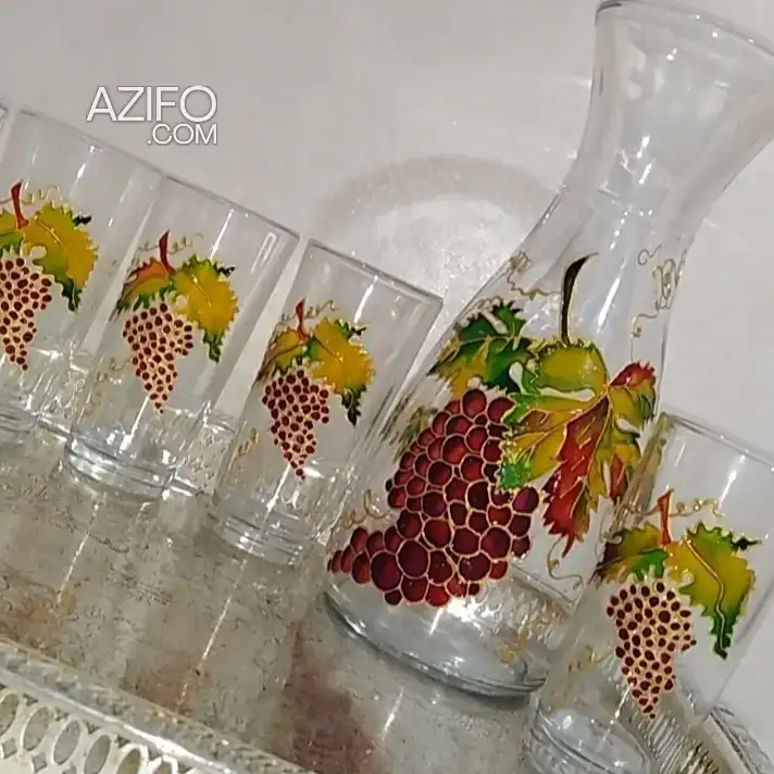 مجموعة ست كؤوس مع كوب كبير للعصير برسمة العنب مرسومة يدويا جودة ممتازة — Casablanca in الدار البيضاء, MOROCCO | Azifo