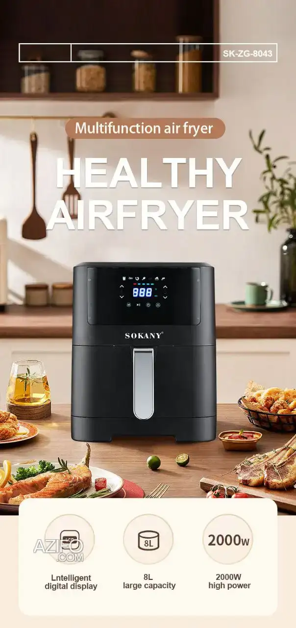 Sokany Friteuse sans Huile - 8 Litres - 7 programmes - Ecran tactile LED - 2000W à Casablanca in الدار البيضاء, MOROCCO | Azifo