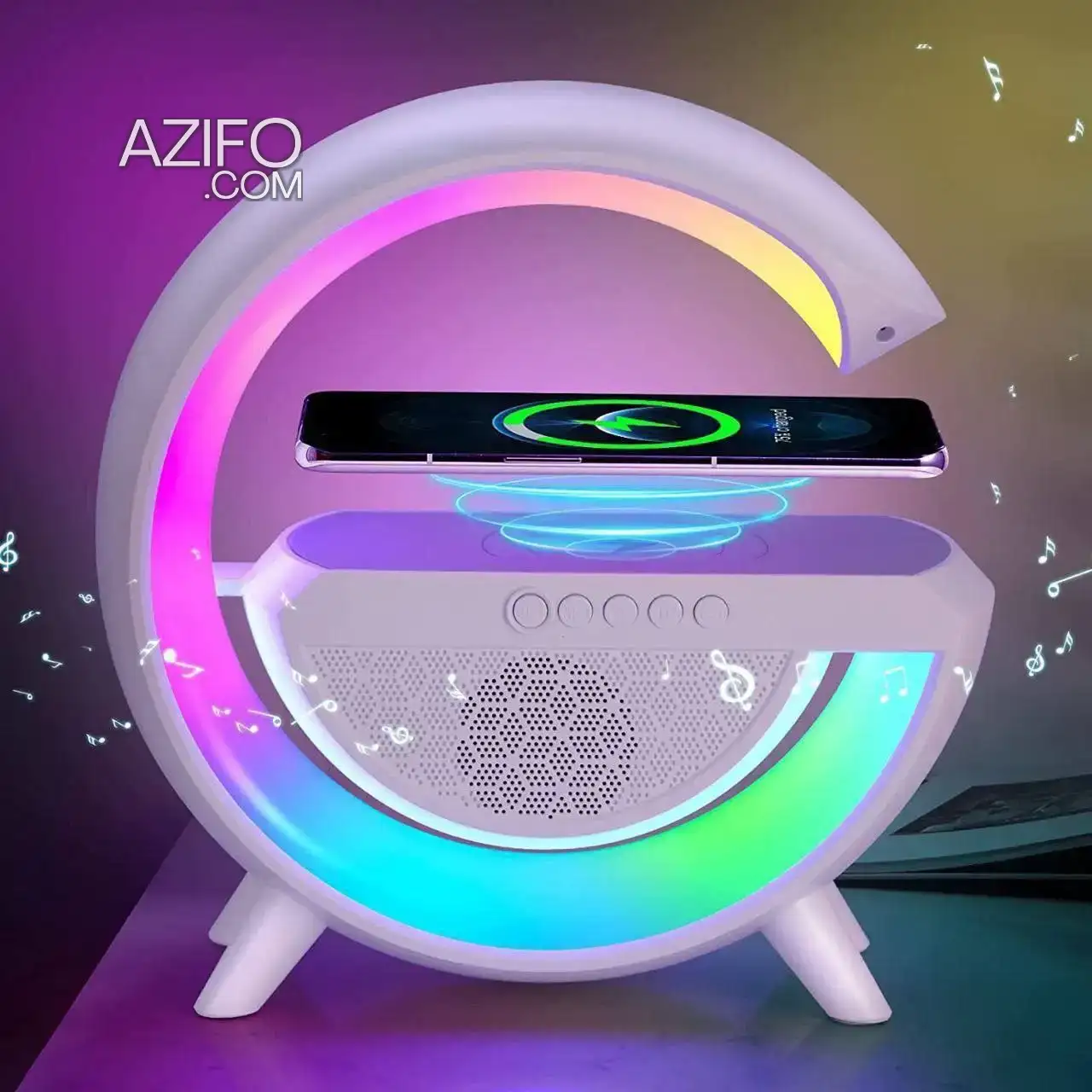 Chargeur sans fil LED veilleuse RGB atmosphère lamp Smart haut-parleur Bluetooth à Casablanca in الدار البيضاء, MOROCCO | Azifo