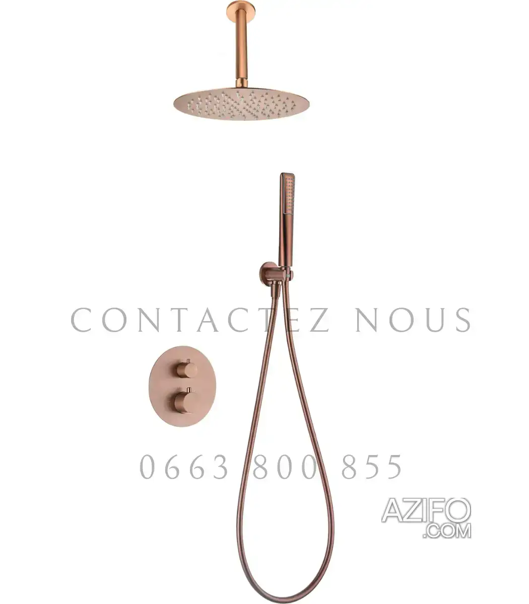 Douche Thermostatique Encastrée – Or Rose Brossé avec Pommeau Plafond in الرباط, MOROCCO | Azifo