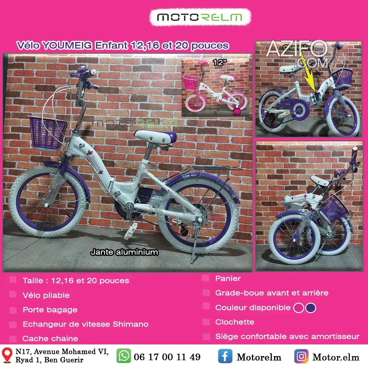 Vélo youmeig fille 12/16/20 pouces – vélo pour enfant à vendre in Marrakech, MOROCCO | Azifo