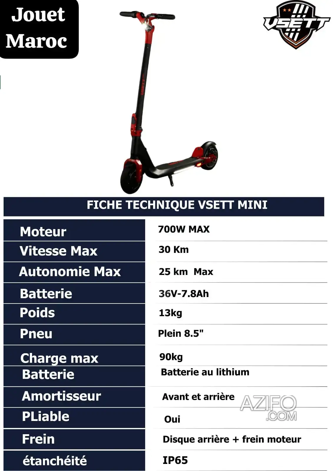 Trottinette électrique VSETT MINI – 700 W, batterie 36 V in Casablanca, MOROCCO | Azifo