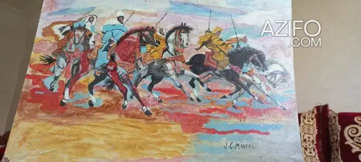 لوحة مغربية فنية قديمة مرسومة باليد لرسام MANTEL in Casablanca, MOROCCO | Azifo