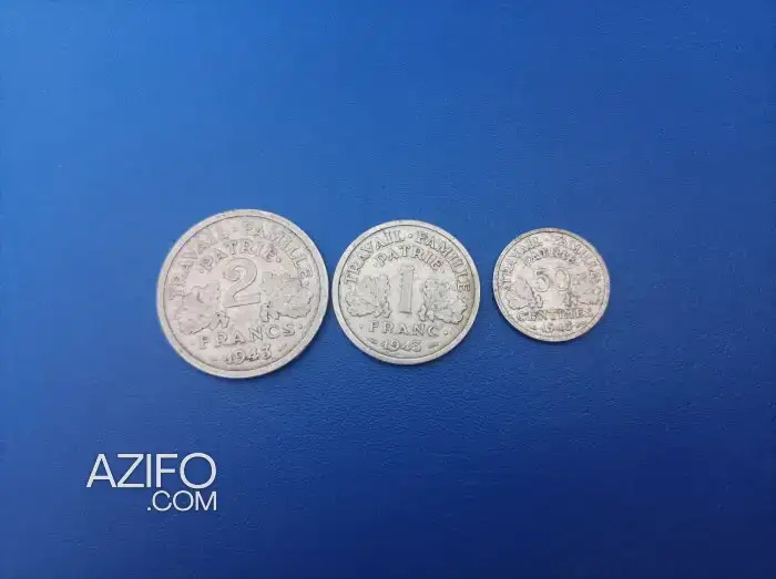 Monnaies françaises de 1943 : 50 centimes, 1 et 2 Francs in Casablanca, MOROCCO | Azifo