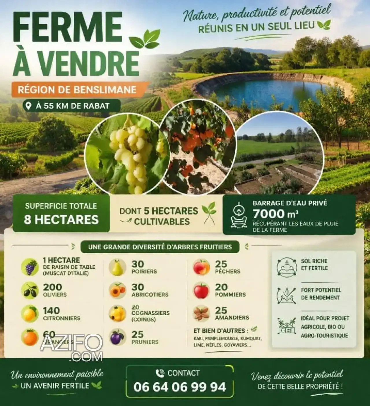 Ferme à vendre à Benslimane – 80 000 m² in المحمدية, MOROCCO | Azifo