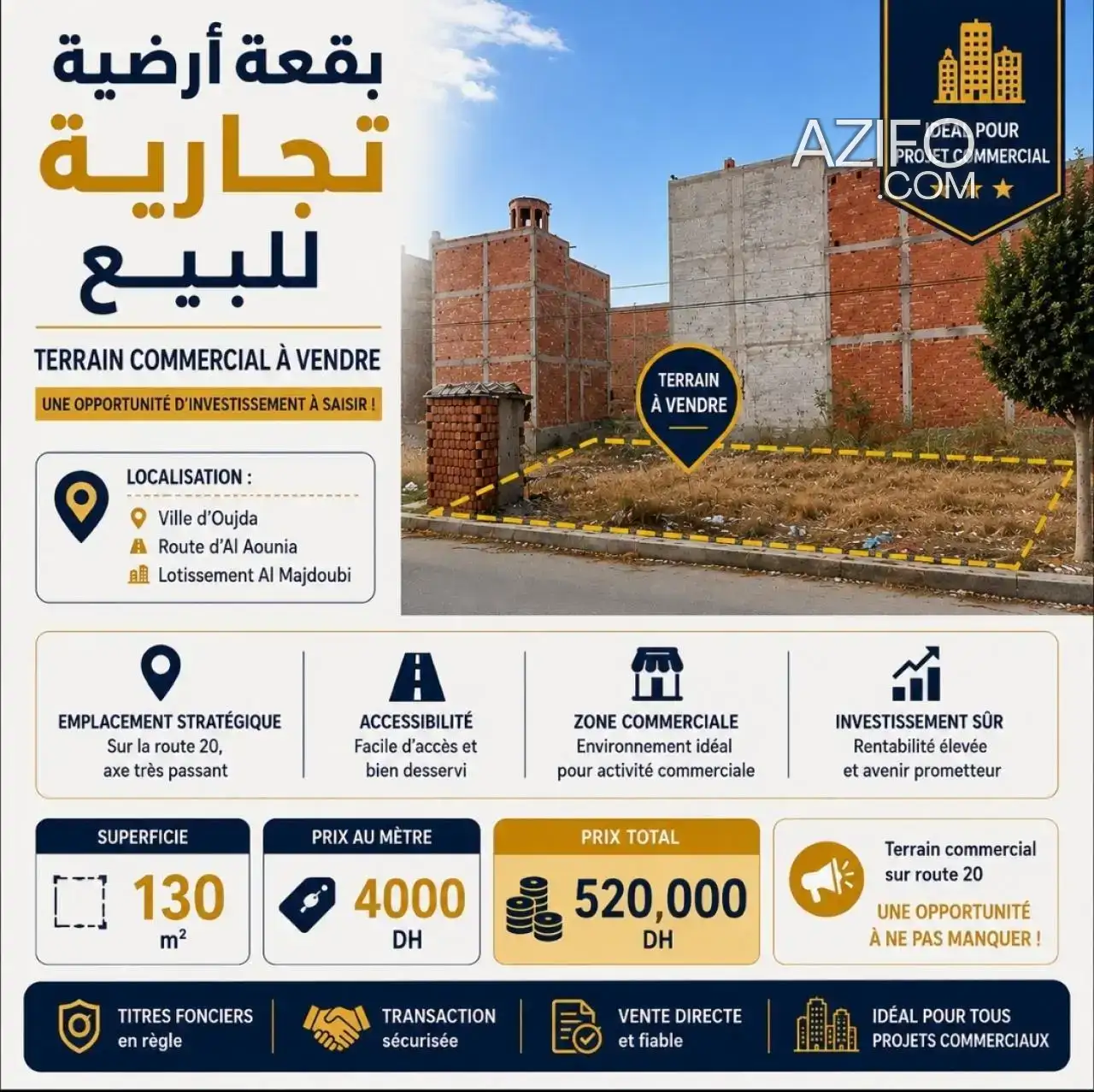 Terrain à vendre à Oujda – 130 m² in وجدة, MOROCCO | Azifo