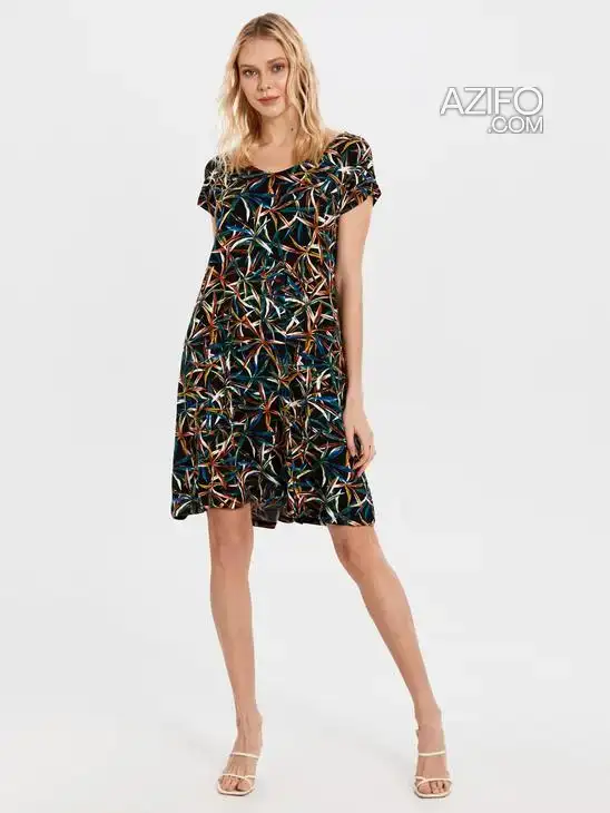 Robe Noir Imprimée Multicolore En Viscose Pour Femme (Taille : XS / S / M / L / XL / 2XL) in الرباط, MOROCCO | Azifo