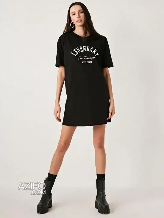 Robe Courte Noir Imprimée Legendary 100% Coton (Taille : XS / S / M / L / XL / 2XL) in الرباط, MOROCCO | Azifo