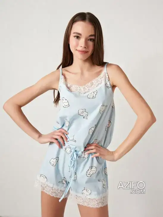 Combinaison Courte Imprimée En Coton Bleu Ciel (Taille : XS / S / M / L / XL / 2XL) in الرباط, MOROCCO | Azifo