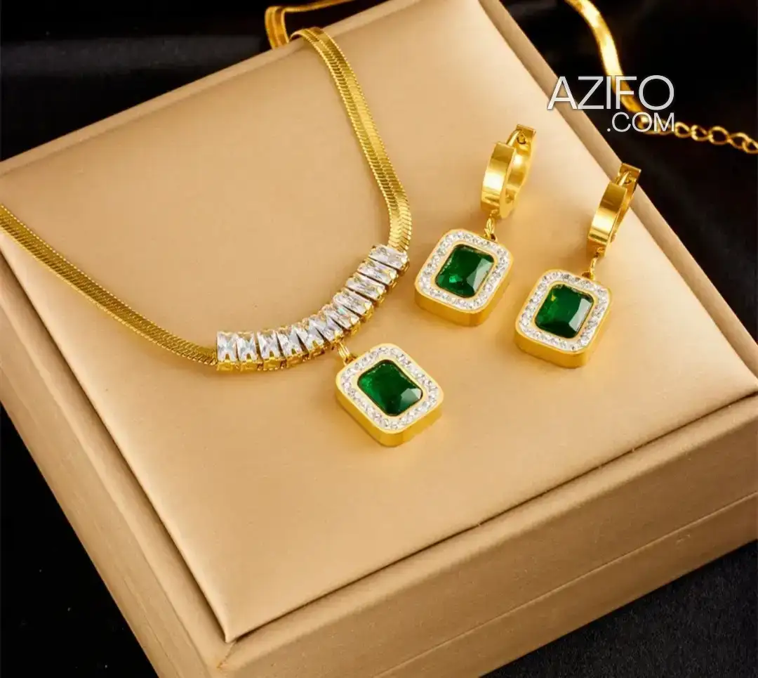 Ensemble Collier acier inoxydable perle verte in Kenitra, MOROCCO | Azifo