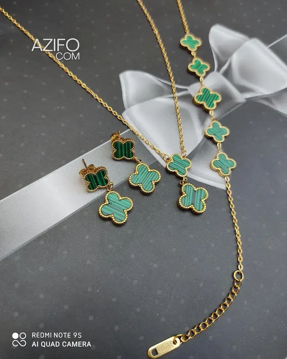 Ensemble collier + bracelet + boucles d'oreilles meilleur qualité en plaqué or garantie in الدار البيضاء, MOROCCO | Azifo