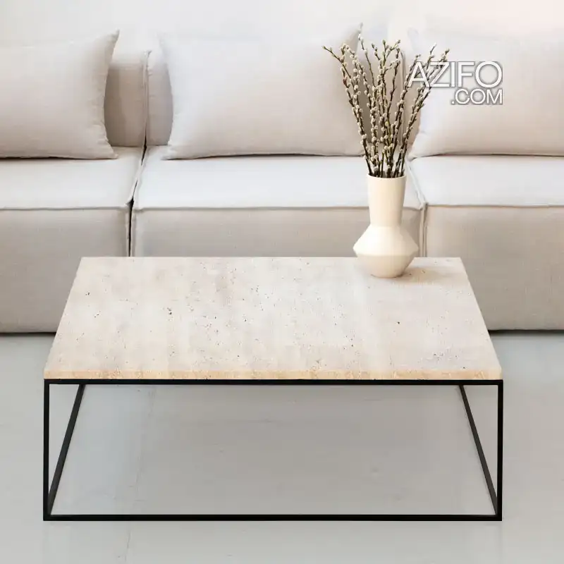 Table basse travertin et métal noir à Marrakech in Marrakech, MOROCCO | Azifo