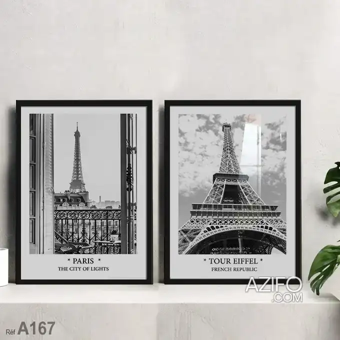 Tableau classic noir et blanc : photos Tour Eiffel et rues de Paris France à Casablanca in Casablanca, MOROCCO | Azifo